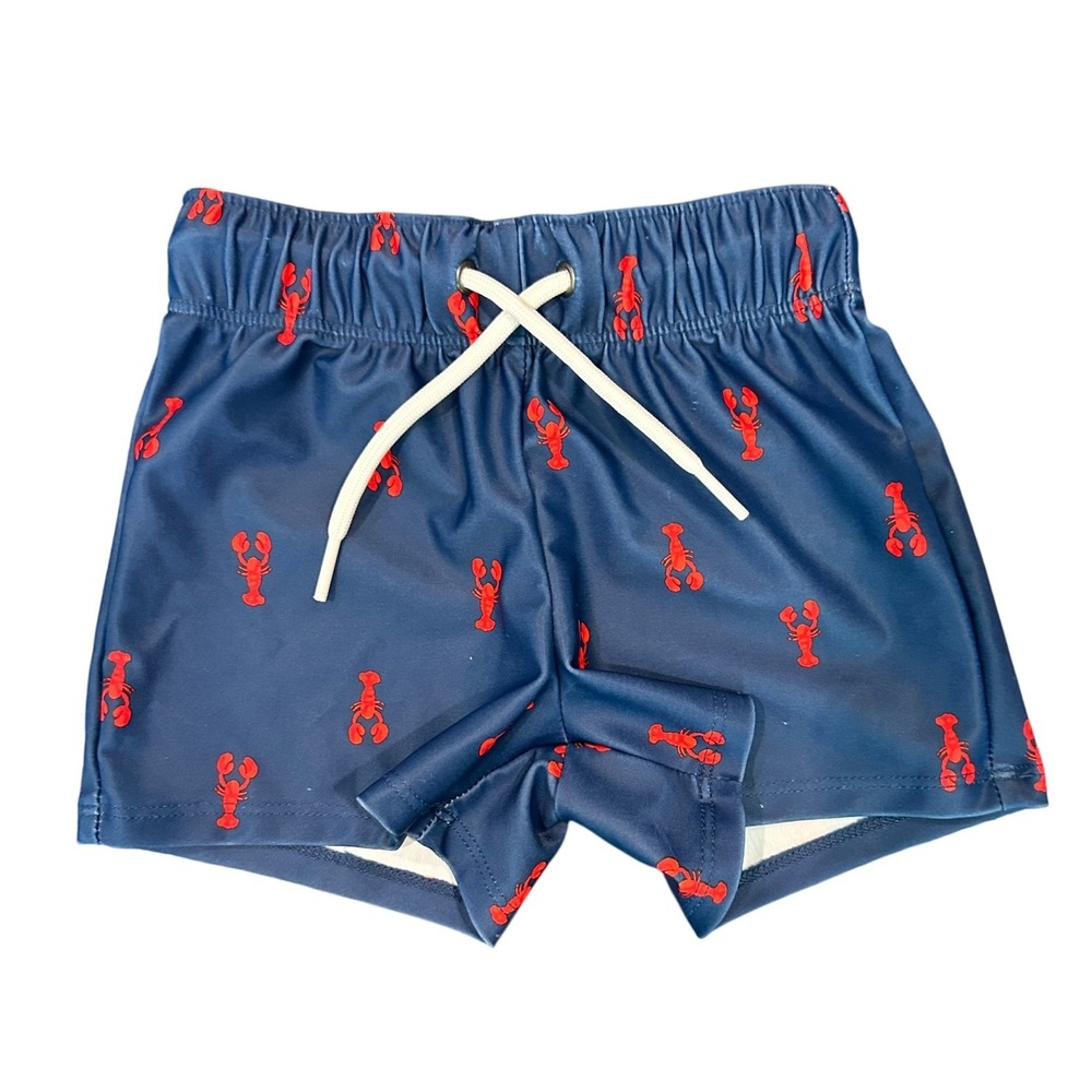 Carters Navy Blue Lobster‎ Swim Trunks Boys Size 9 Mos Elastic Waist Drawstring
